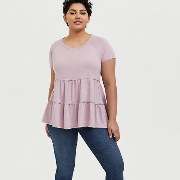 Torrid Mauve Shirred Baby Doll Top - Picture 2 of 4